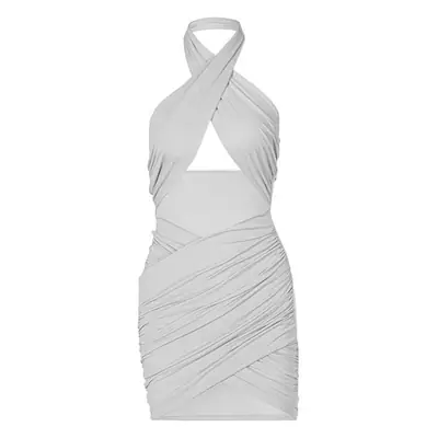 White Backless Halter Neck Dress for Women 2024