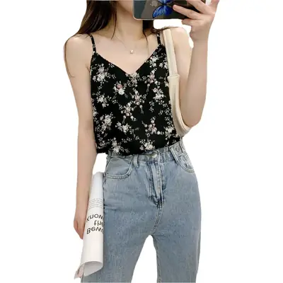 Women Floral Camisole V-Neck Chiffon Top Summer 2023