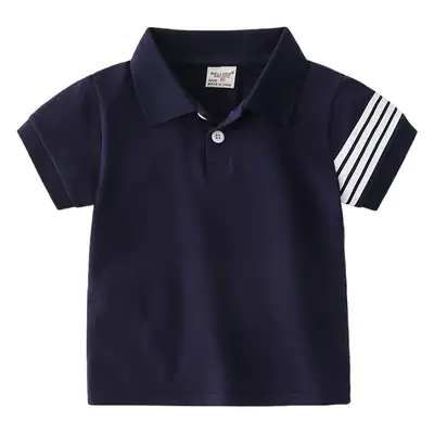 Summer Boys Polo T-Shirt Navy Blue Striped Sleeve