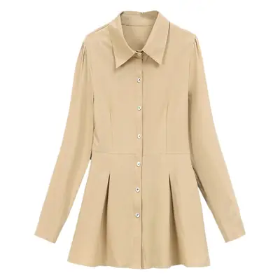 2026 Spring Women's Beige Slim Fit Long Sleeve Shirt
