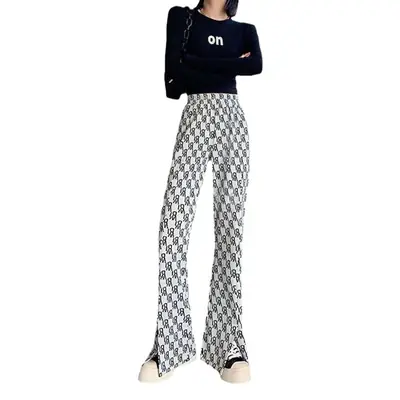 Women's Houndstooth Wide Leg Ice Silk Pants