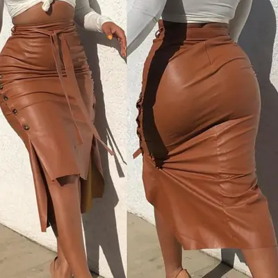 Women's Black Split Slim Fit Hip Skirt Autumn Winter
