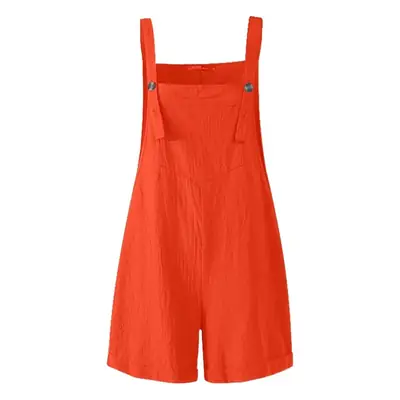 Women's Orange Strap Shorts Cotton Linen Summer Casual