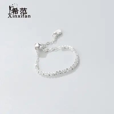 S925 Sterling Silver Sparkling Star Ring Sliding Beads Adjustable