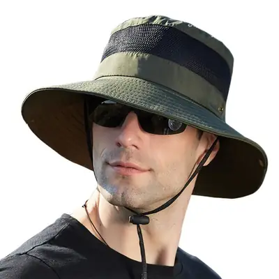 Men's Big Brim Mesh Sun Hat for Outdoor Hiking