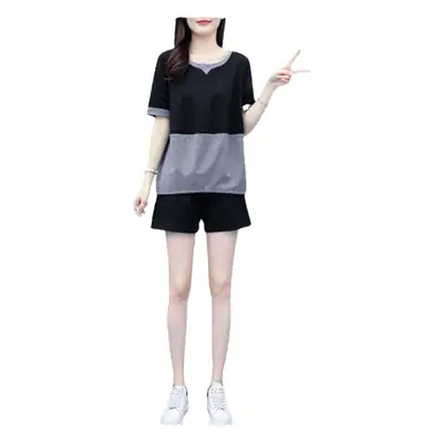 Women Plus Size Black Grey Shorts Set Summer 2026