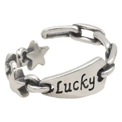 Women's Double Layer Open Ring Silver Tone Lucky Letter Design