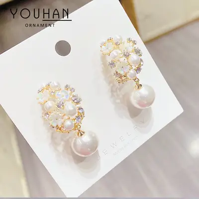 S925 Gold Pearl Earrings for Women