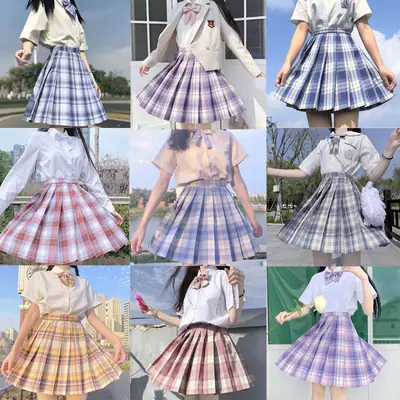 Japanese Plaid Skirt Set for Girls Spring Summer Embroidered