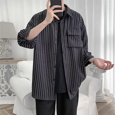 Men Striped Half Sleeve Shirt Large