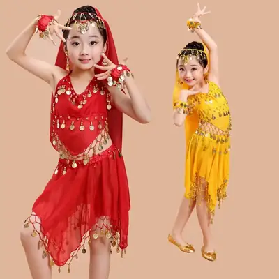 Blue Hanging Coin Belly Dance Costume for Girls