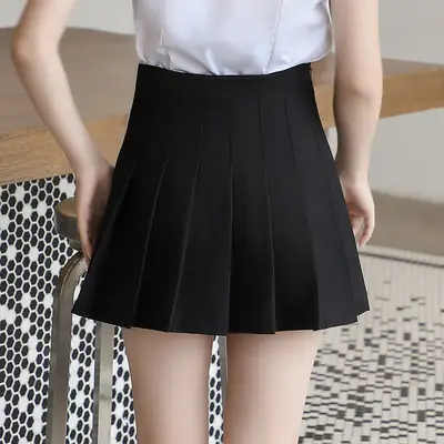 Black Pleated Skirt Women Summer High Waist Slim Fit