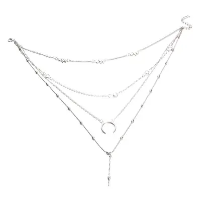 Y-Shape Multi Layer Necklace with Tassel and Crescent Pendant