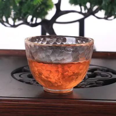 Japanese-style Tea Tasting Glass Cup Set Gold Tracing