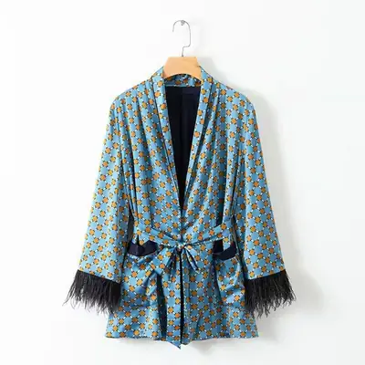 Printed Draping Jacket with Fringe for Women