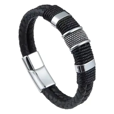 Titanium Steel Braided Leather Bracelet for Men