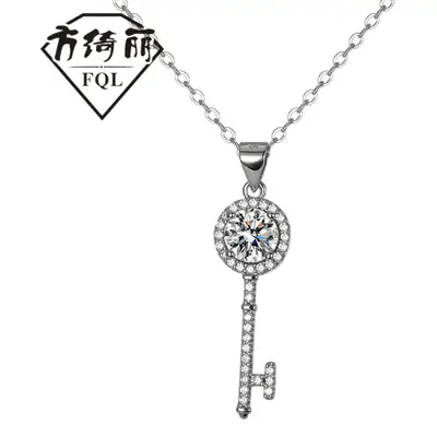 Moissanite Key Pendant Necklace for Women 1 Karat