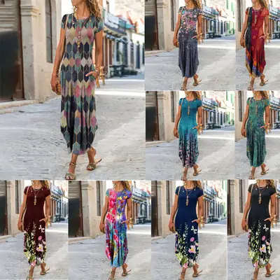 Women's Printed Long Sleeve Dress with Geometric Pattern