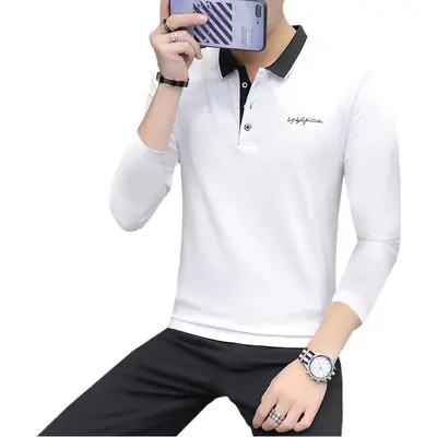 Men Black Cotton Polo Shirt with Embroidered Details