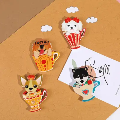 Cartoon Dog Magnetic Sticker 3D Resin Teacup Design
