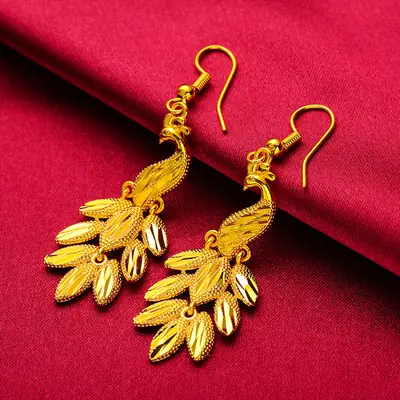 Gold Plated Peacock Tassel Earrings for Women