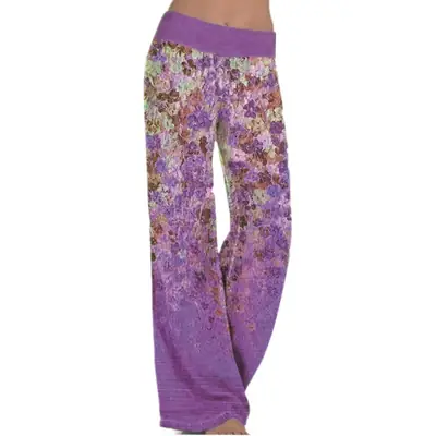 Women's Printed Yoga Pants Purple Wide Leg Loose Fit