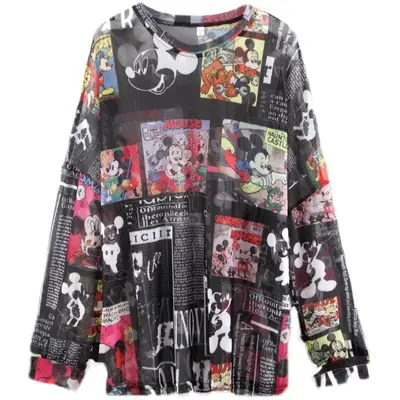 Mickey Printed Long Sleeve Shirt Women Black