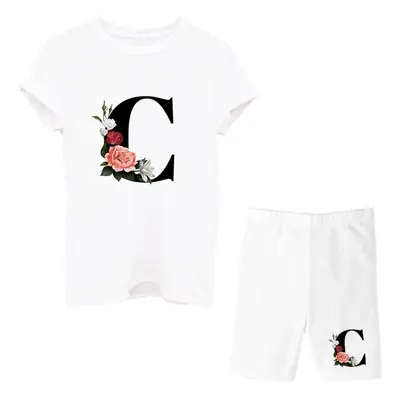 Ladies White Floral X Print T-Shirt Shorts Set