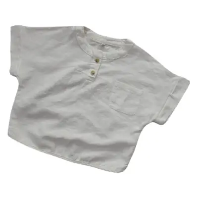 2026 Spring Boys T-Shirt Round Neck Short Sleeve Solid Color Korean Style Button-Up Girls' Top Summer Versatile
