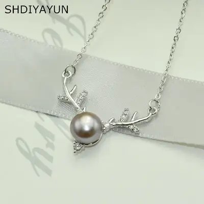 925 Silver Pearl Deer Necklace for Women