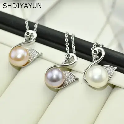 925 Silver Little Swan Pearl Pendant Necklace