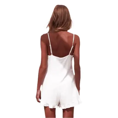 White Ruffled Cotton Sling Shorts Set for Women