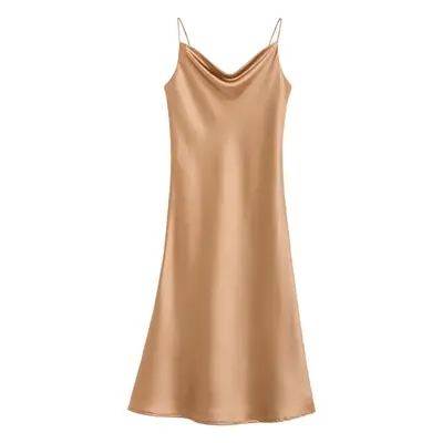 Women Satin Swing Collar Skirt Dress Summer 2024