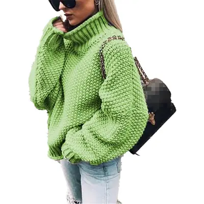 White Curled Turtleneck Knitwear Women Autumn Winter