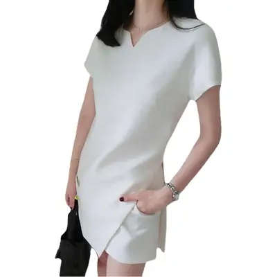 White 2-Piece Women's Summer Suit with Belted Shorts