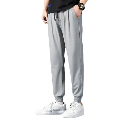 Men Mesh Ice Silk Jogger Pants Grey Large