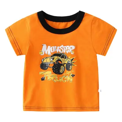 Boys' Monster T-Shirt Orange Round Neck 2025