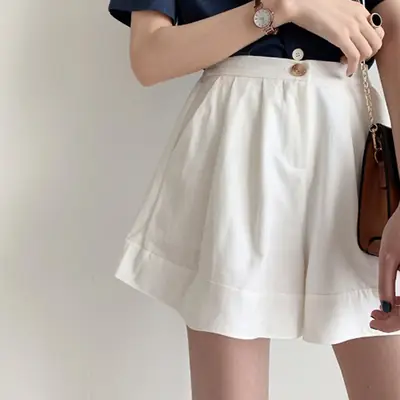 Women's White A-Line Cotton Shorts Large 2023 Summer