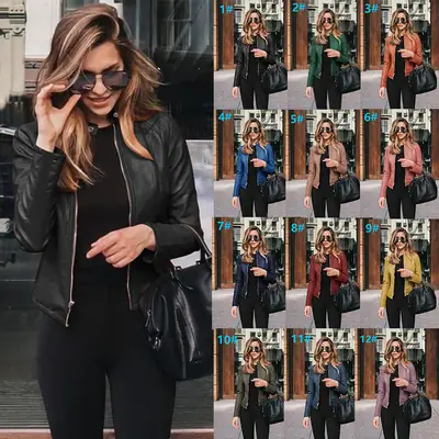 Women's Blue PU Leather Business Jacket with Tote Bag