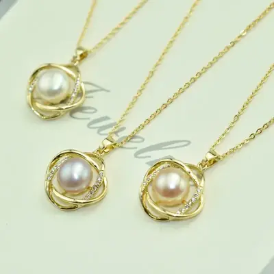 Real Gold Electroplated Pearl Pendant Necklace with Freshwater Pearls