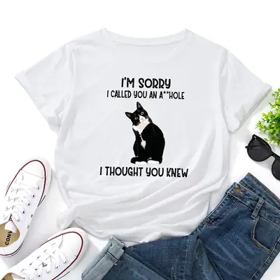 Yellow Cat Print T-Shirt for Women Loose Fit