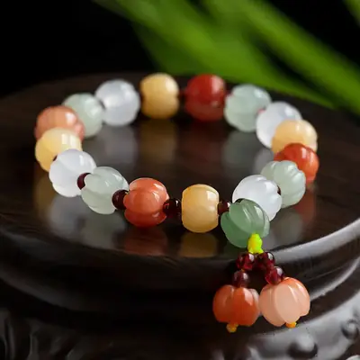 Natural Xinjiang Golden Silk Jade Colorful Pumpkin Bracelet