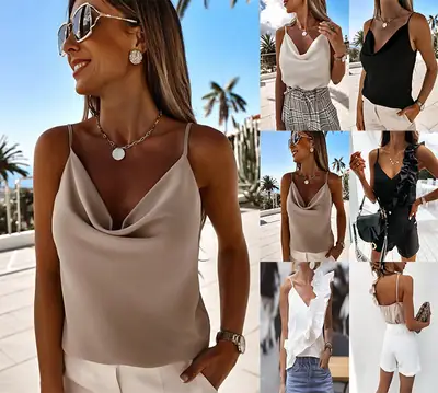 White Backless V-Neck Sling Top for Women