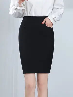 Black Elastic Waist Hip Skirt for Women