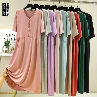Women's Modal V-Neck Dress Multi Color Loose Fit