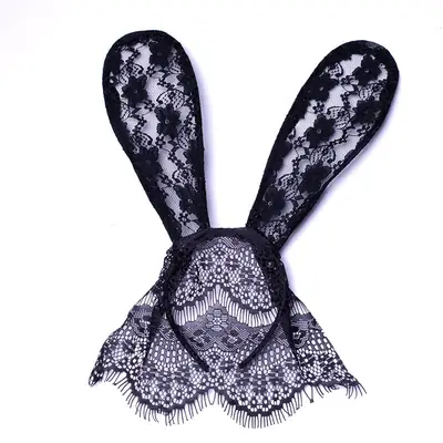 Black Lace Cat Ears Headband Eye Mask for Women