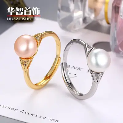 Korean Style Pearl Ring with Zircon Inlay Adjustable Women