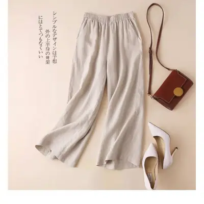 2024 Plus Size Linen Wide Leg Pants White