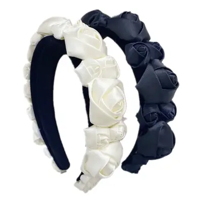 Korean Rose Hairbands for Women Pink Wide Brim