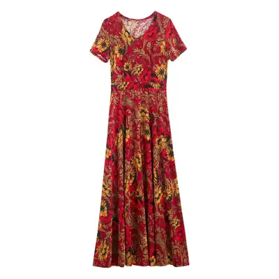 Women's Printed Long Dress Red Floral Large Size